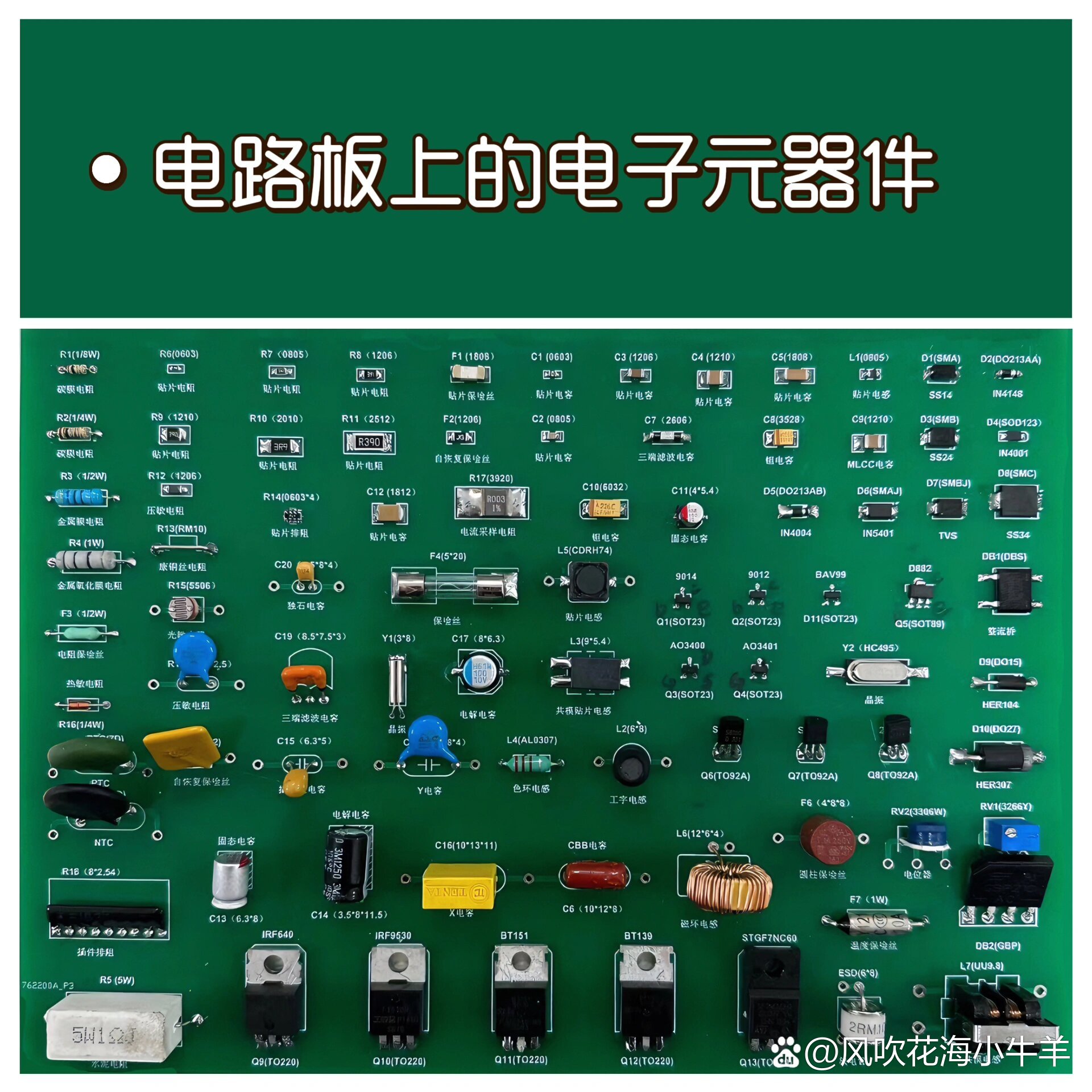 電路板上的電子元器件 在電路板上常用的器件包括:電阻,電容,三極管,